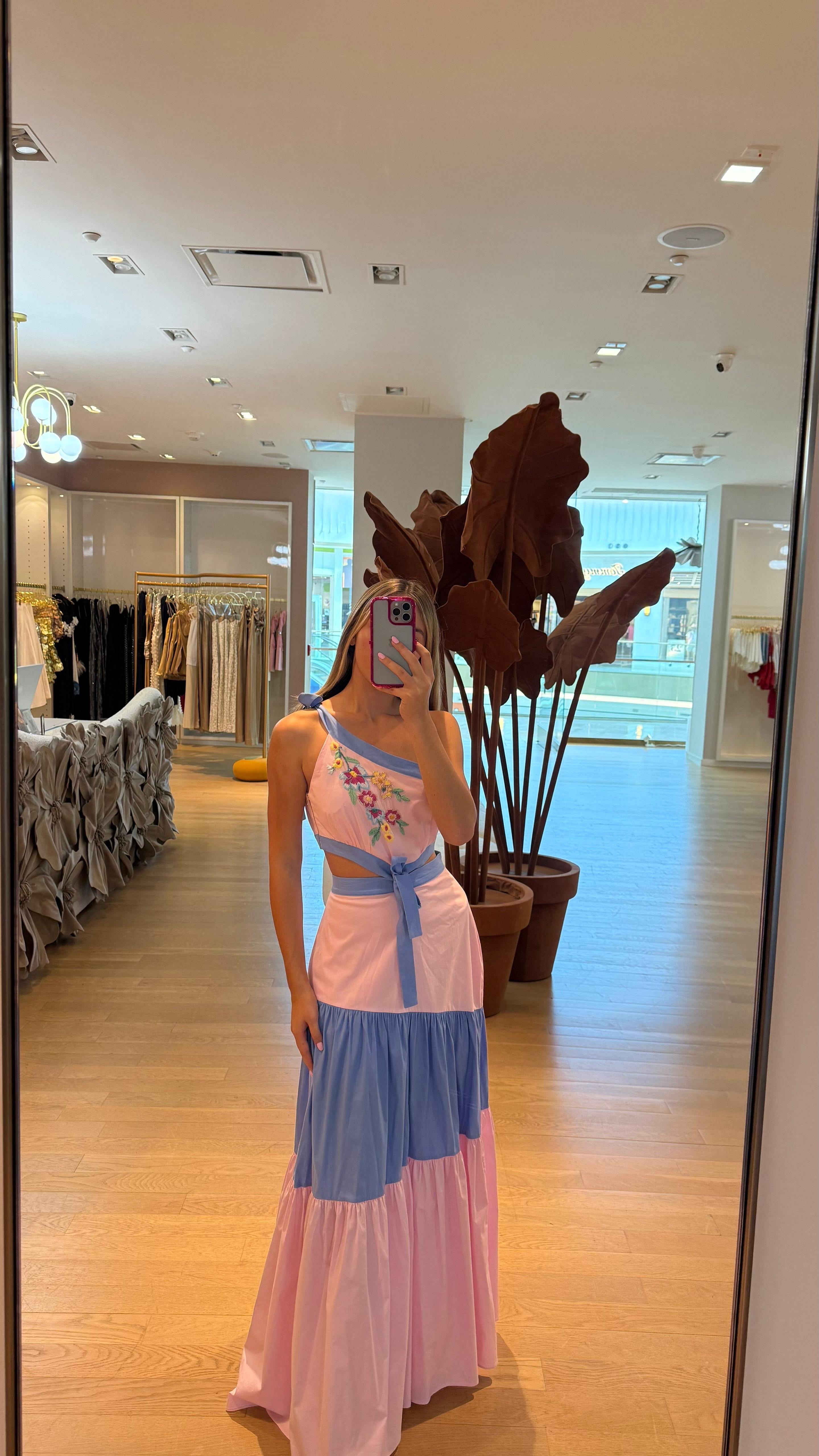 PB FLOWER EMBROIDERED LONG DRESS