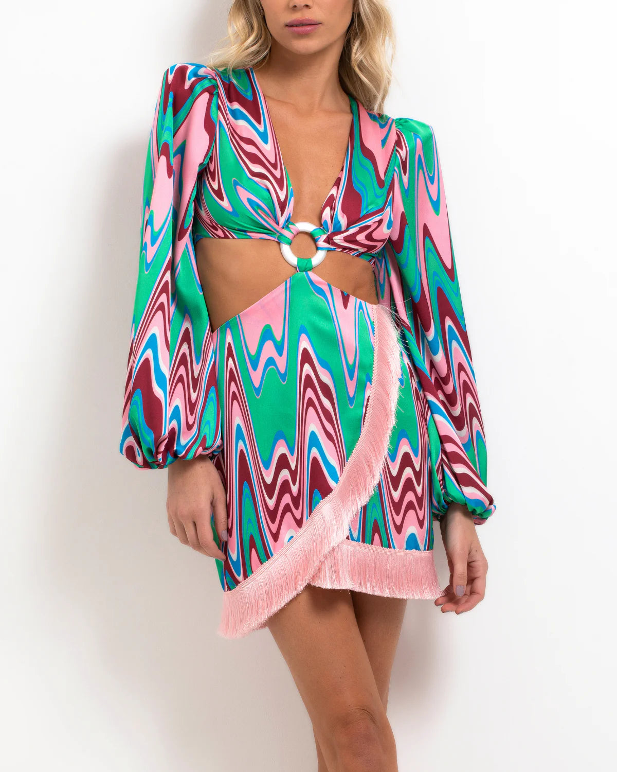 PB WAVE FRINGE TRIM MINI DRESS