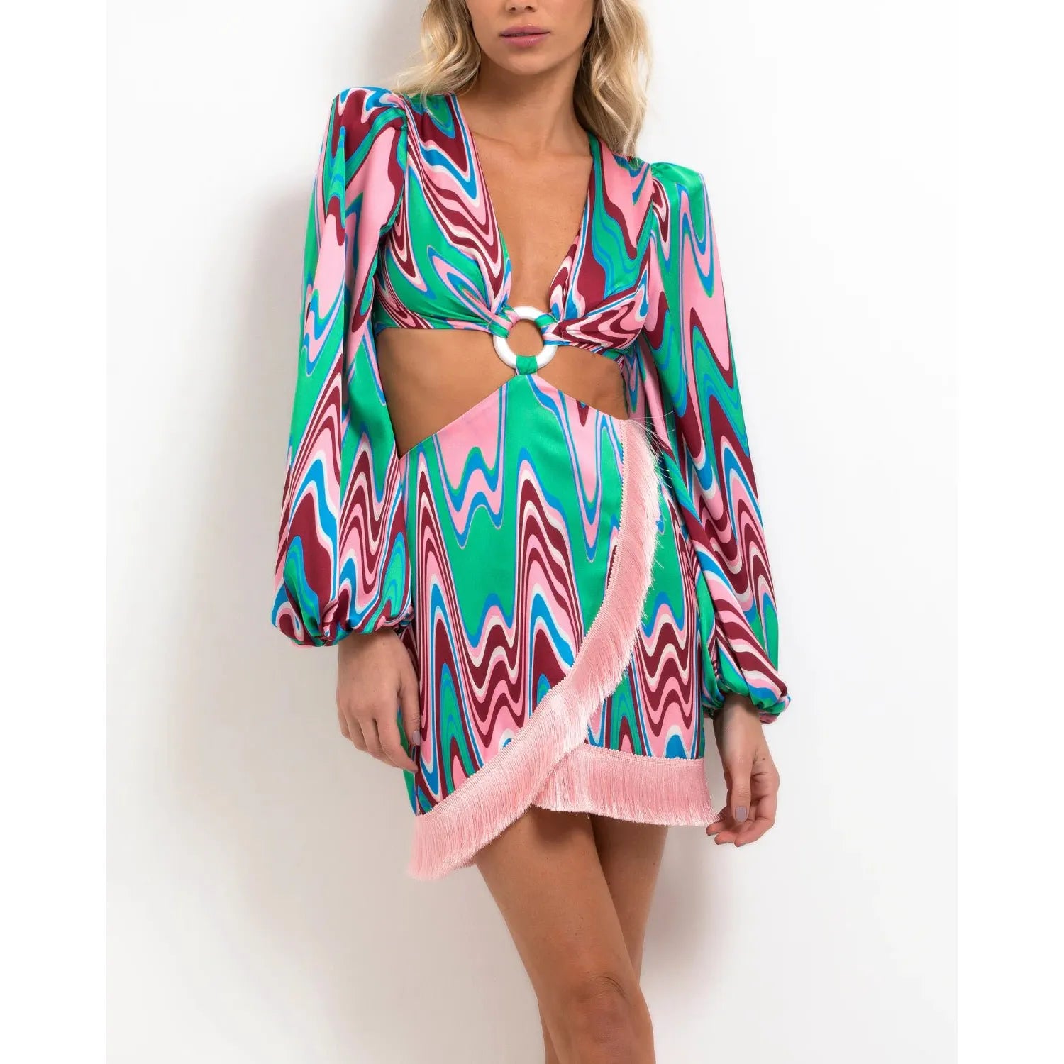PB WAVE FRINGE TRIM MINI DRESS