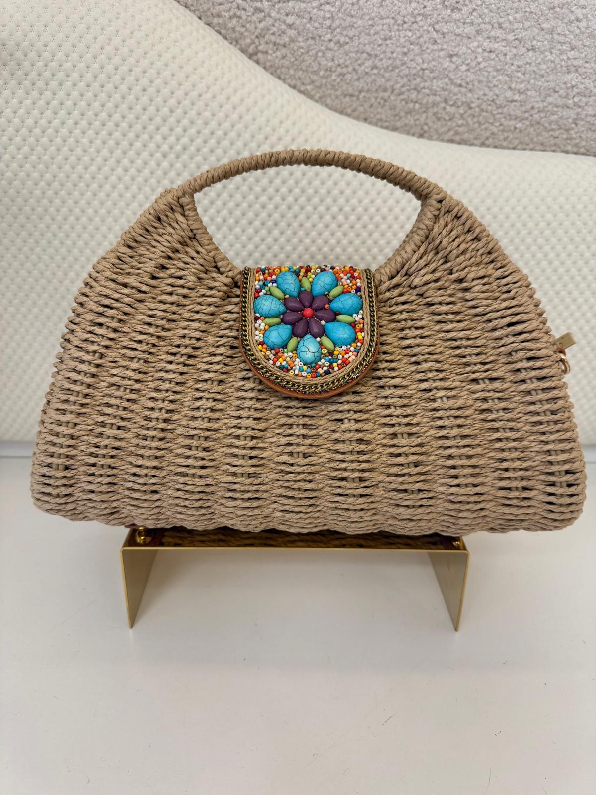 IV STRAW BAG BLUE FLOWER