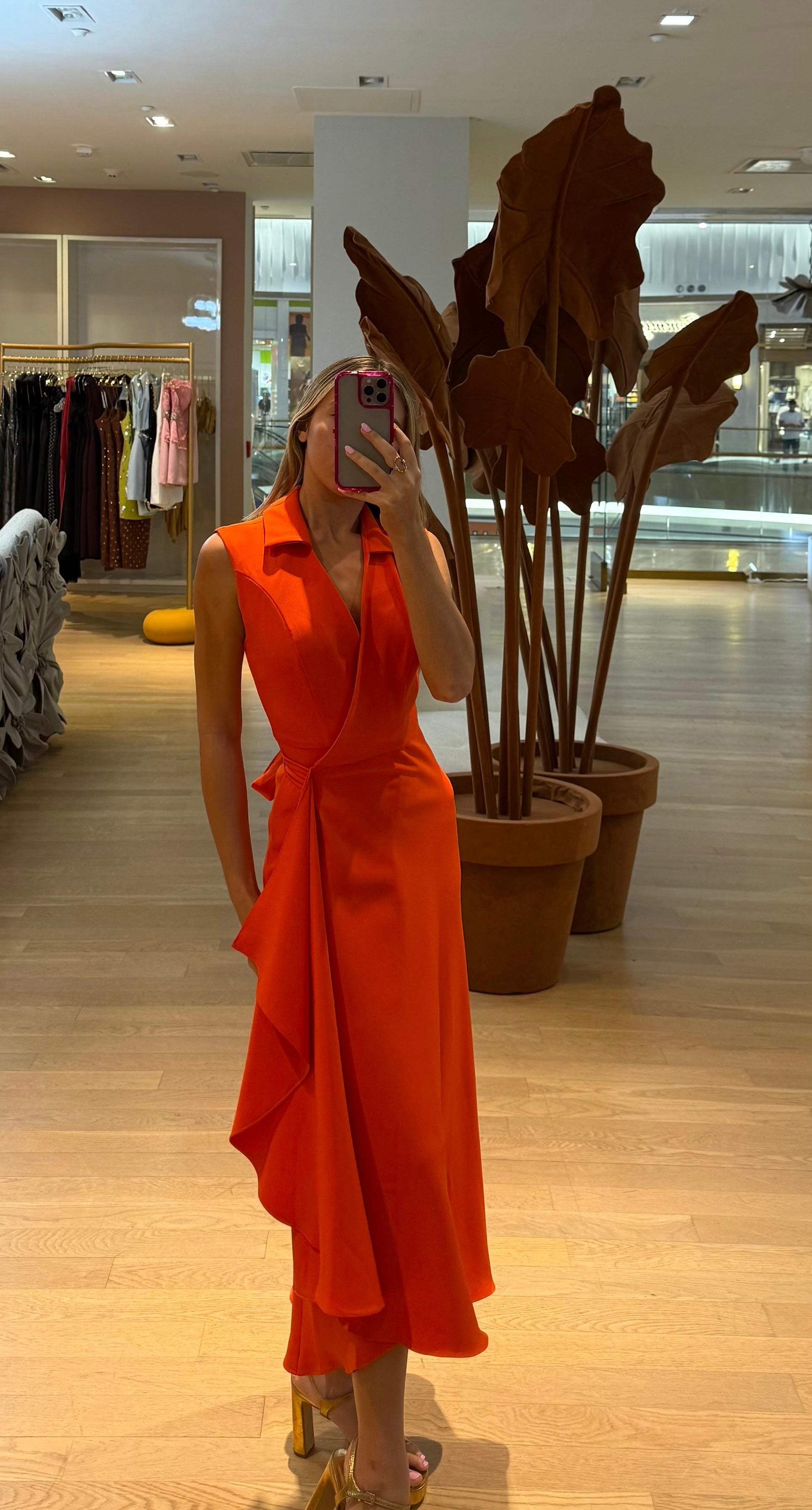ORANGE TRESPASSADO MIDI DRESS
