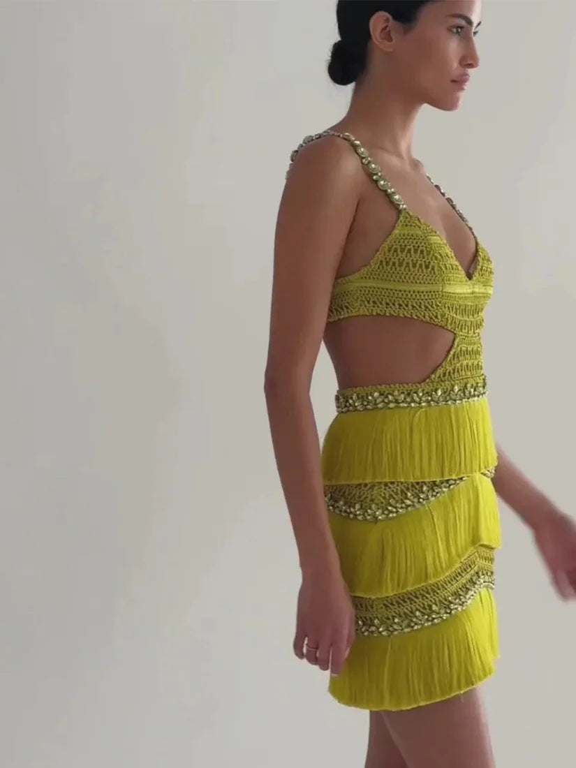 PB GREEN FRINGE DRESS