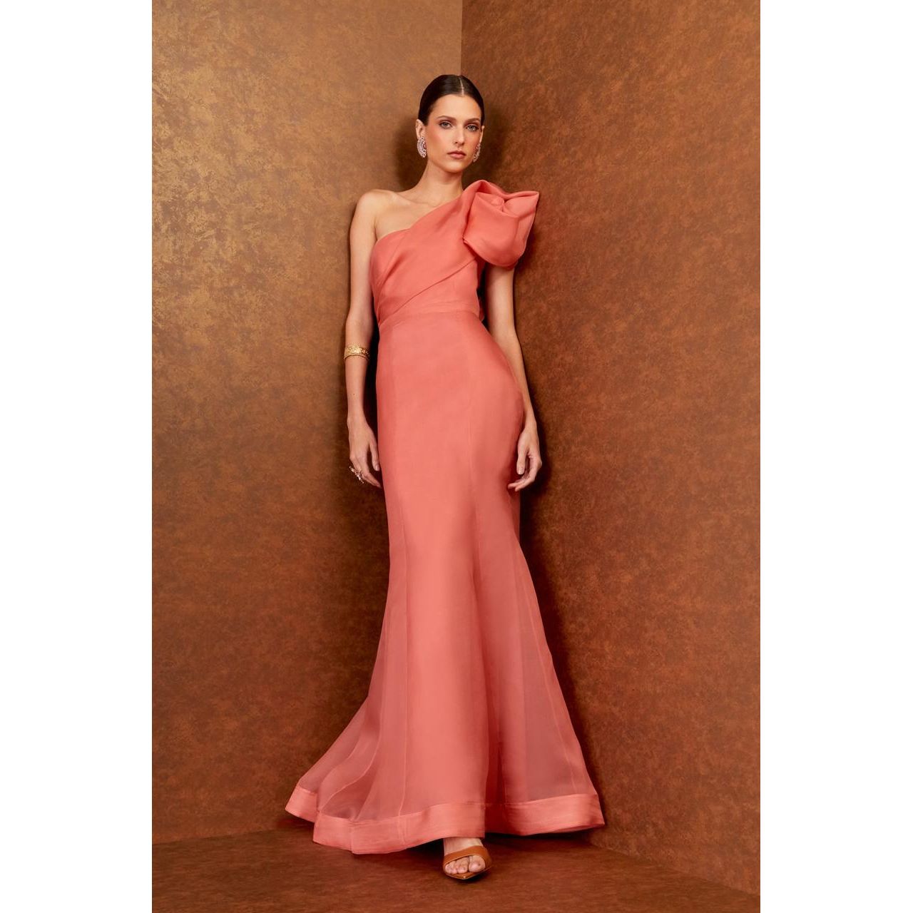 LONG DRESS WITH SHOULDER DETAIL - BLUSH