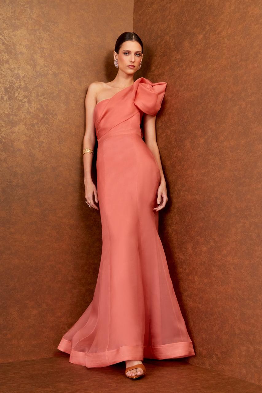 LONG DRESS WITH SHOULDER DETAIL - BLUSH