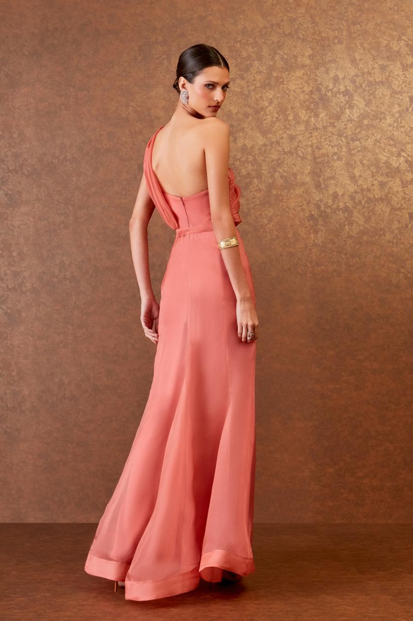 LONG DRESS WITH SHOULDER DETAIL - BLUSH