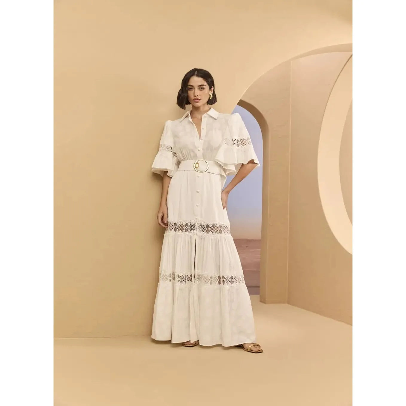 PATCHWORK BELTED DRESS