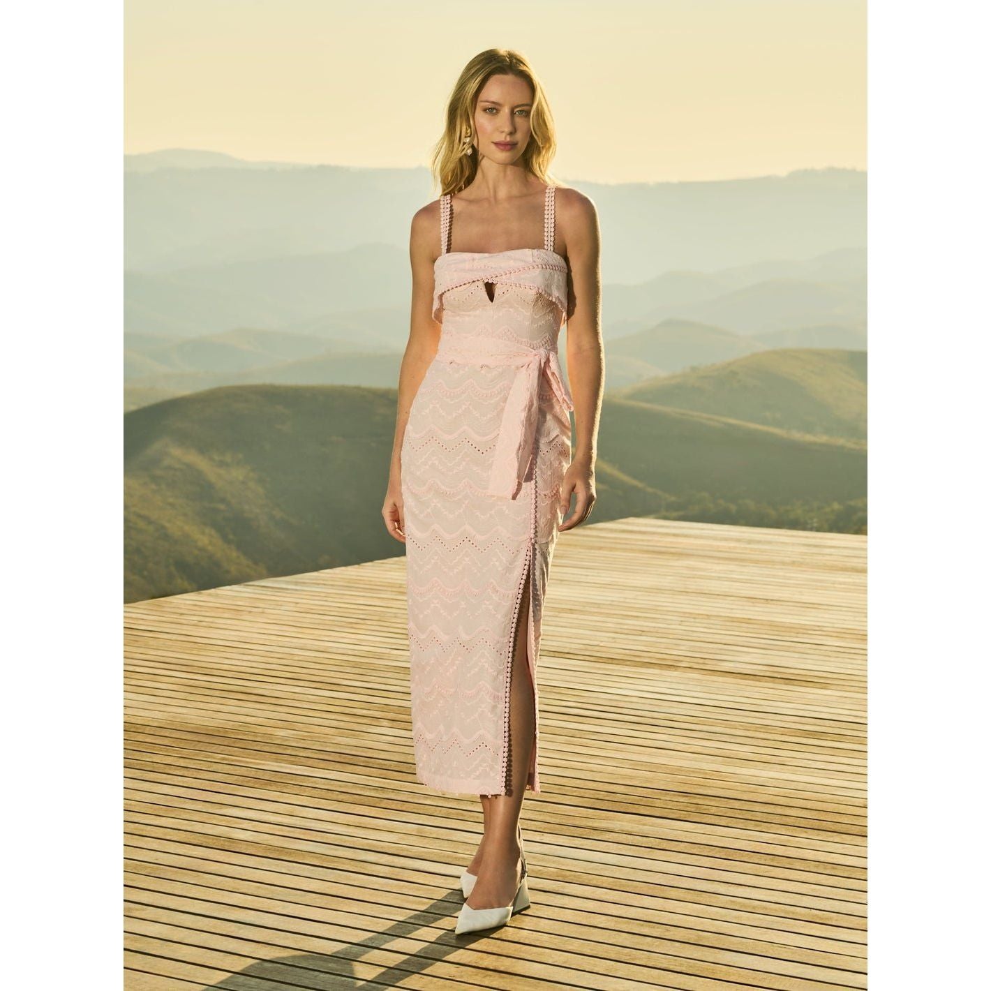 SK MIDI LACE DRESS PINK