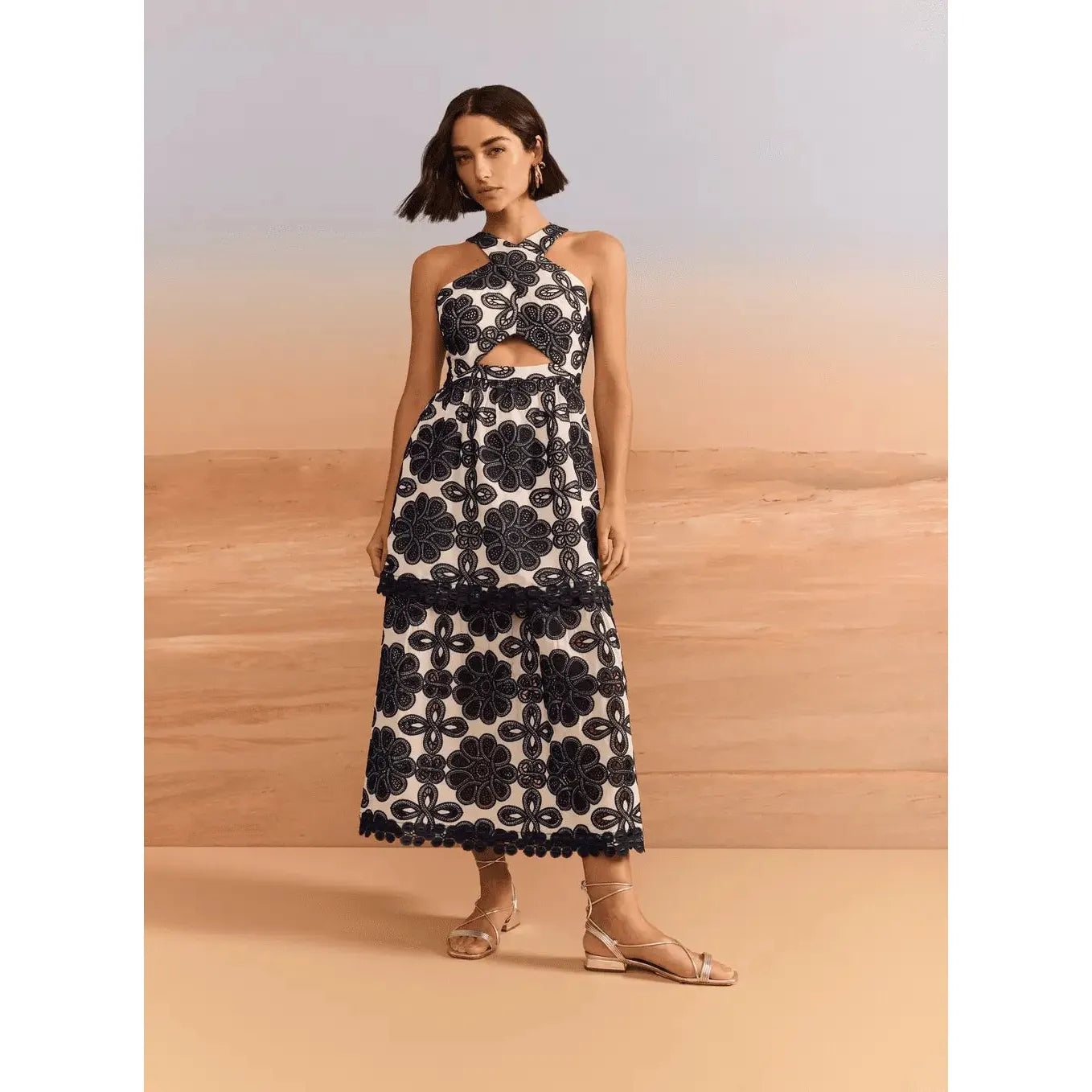 LACE EMBROIDERY RUFFLES DRESS