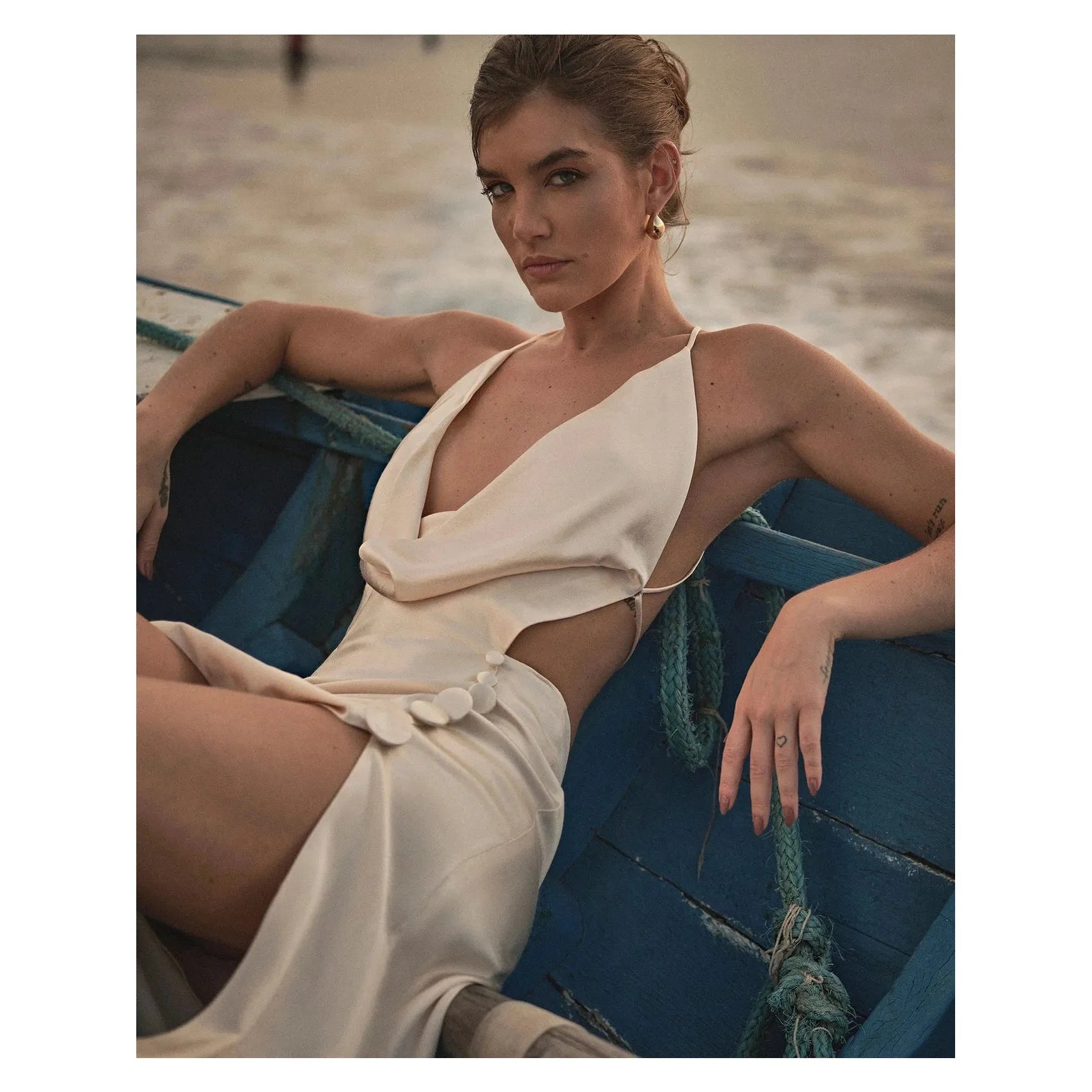 HL ASYMMETRIC SATIN DRESS