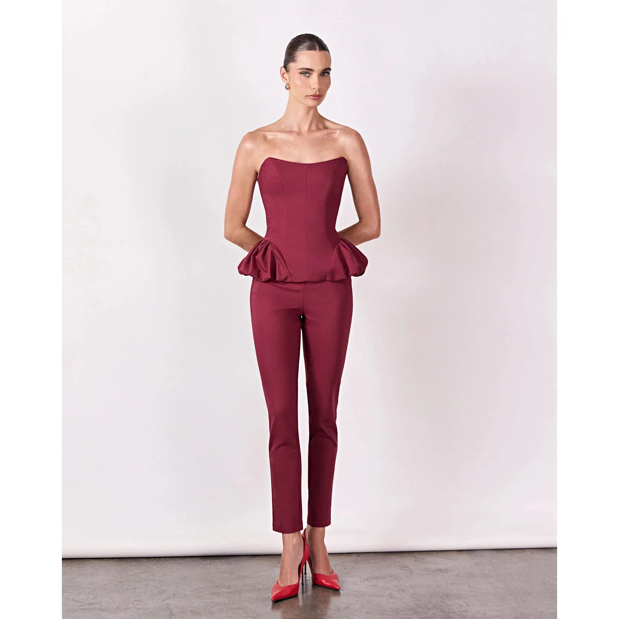 HL PEPLUM TOP - WINE