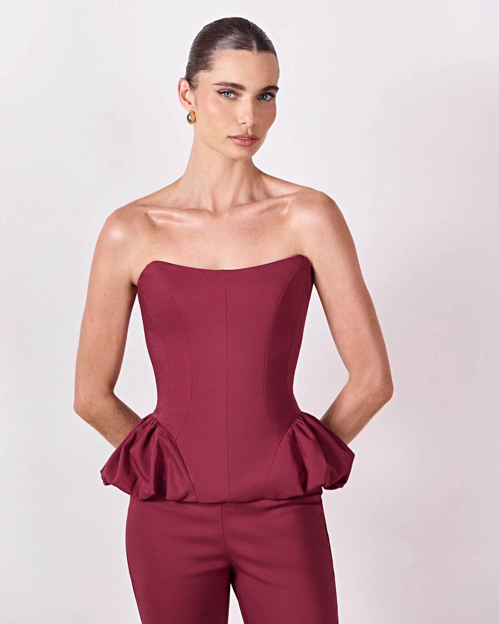 HL PEPLUM TOP - WINE
