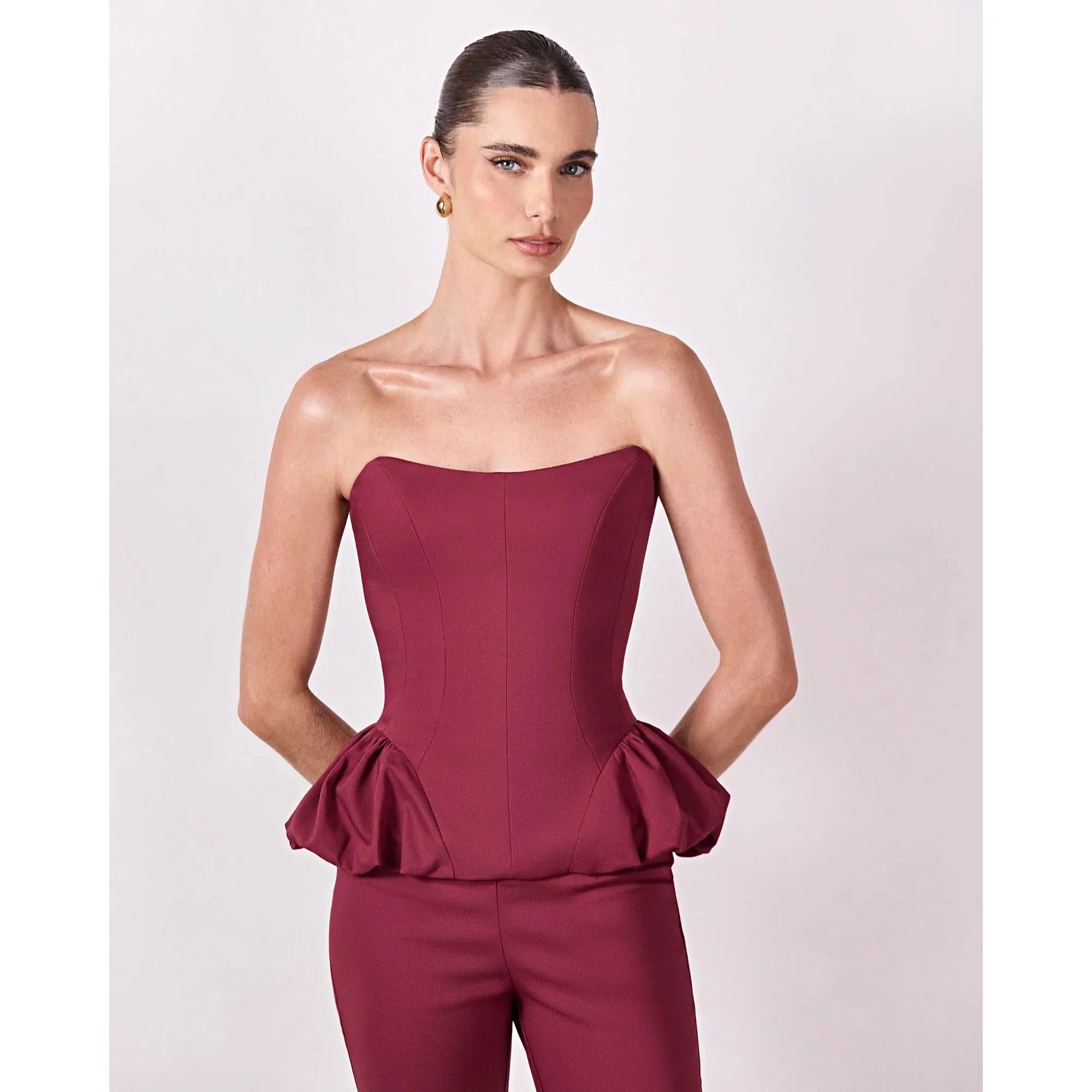 HL PEPLUM TOP - WINE