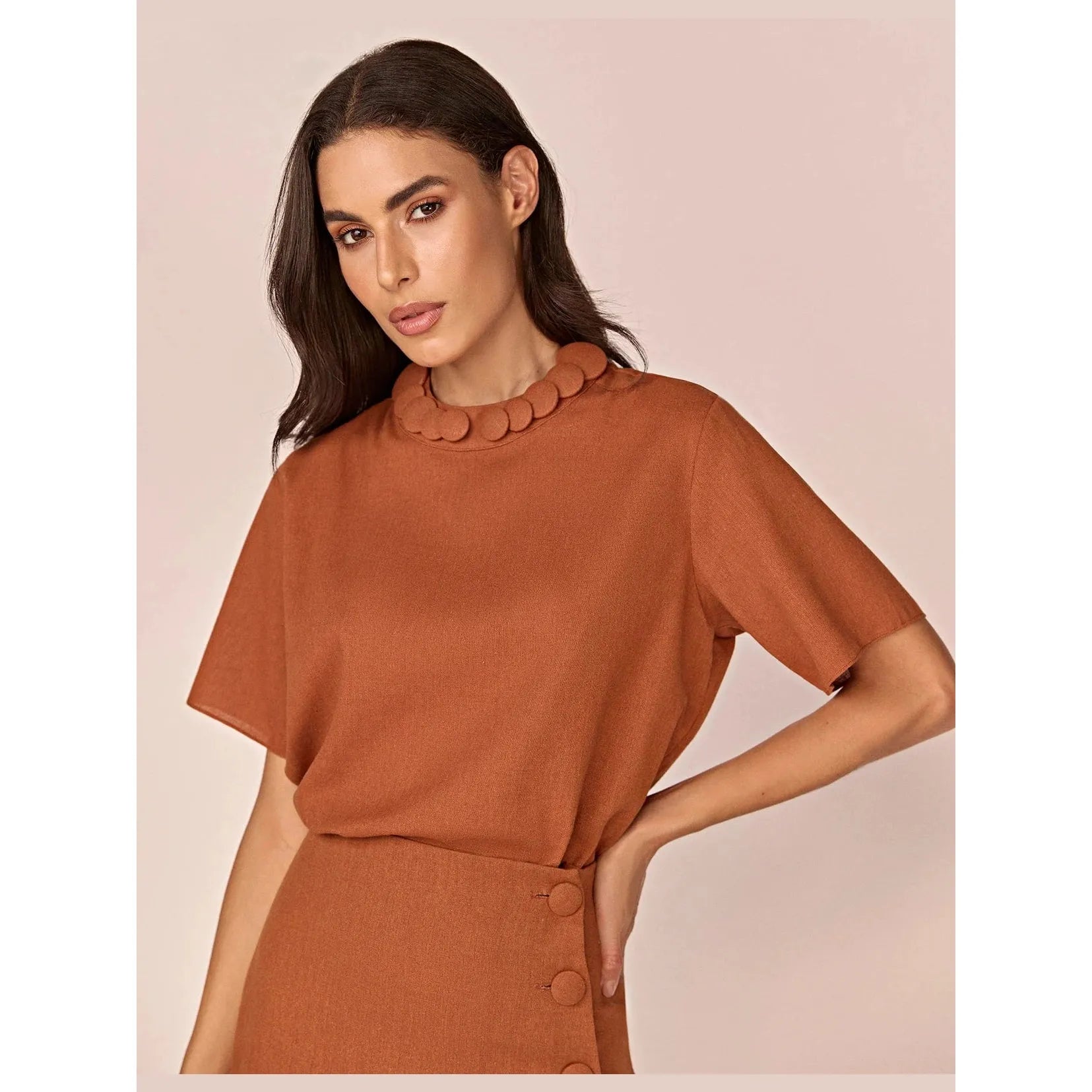 HL IFIGÊNIA MIX BUTTONS BLOUSE - BROWN
