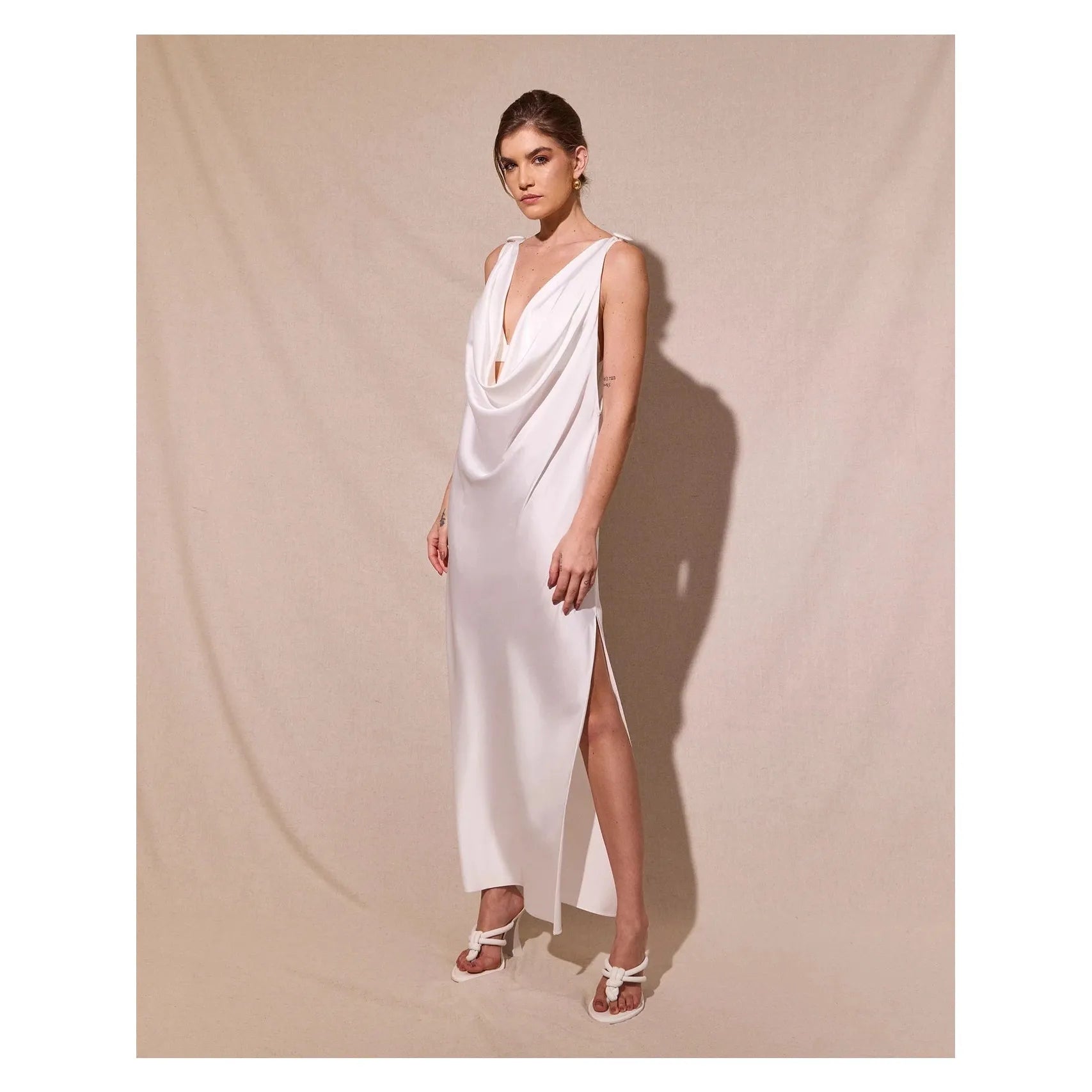 HL LONG SATIN DRAPED DRESS