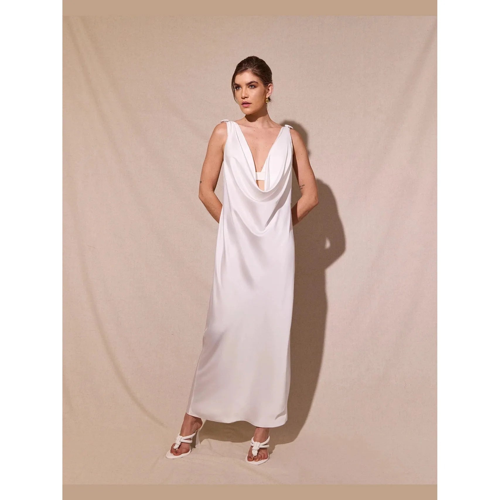 HL LONG SATIN DRAPED DRESS