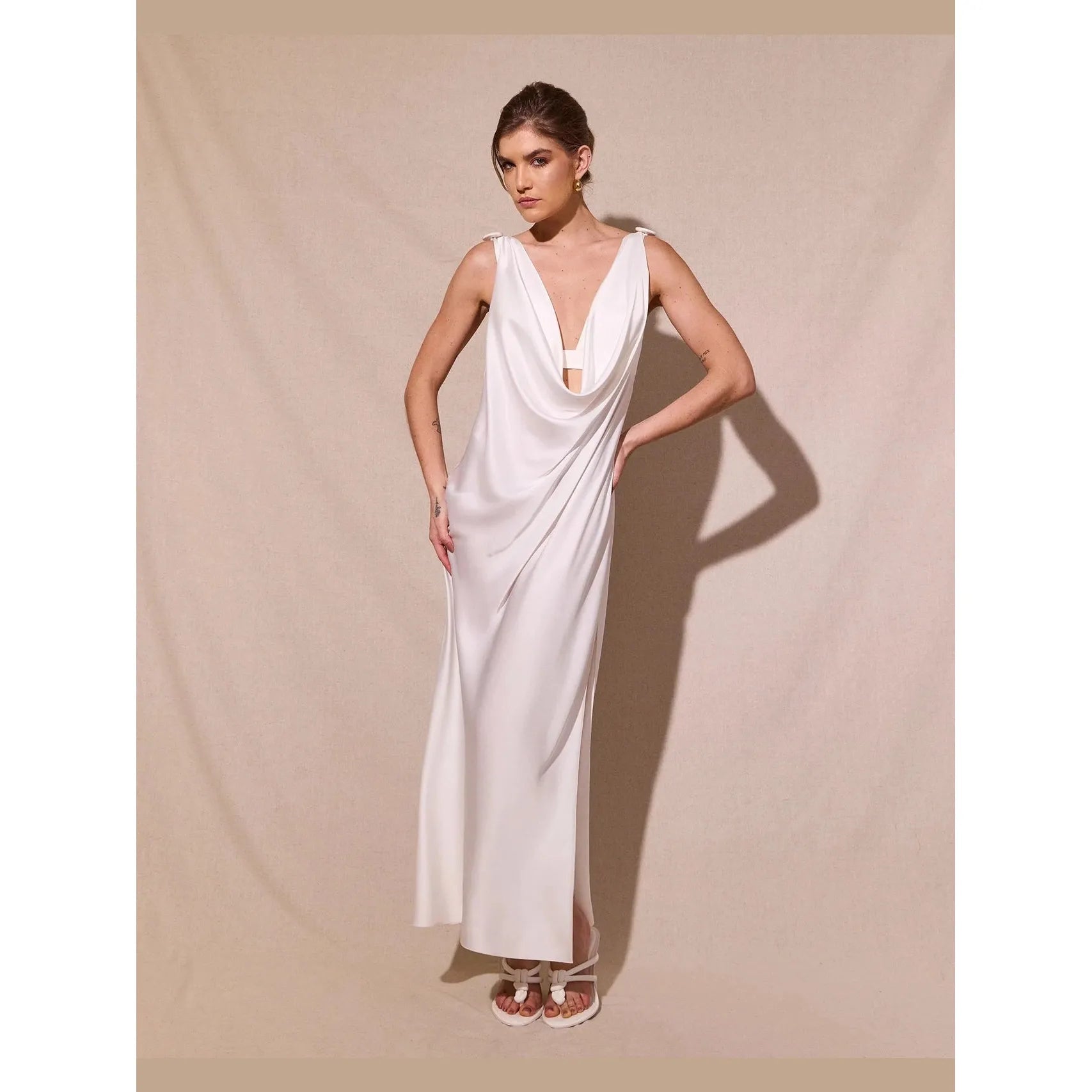 HL LONG SATIN DRAPED DRESS