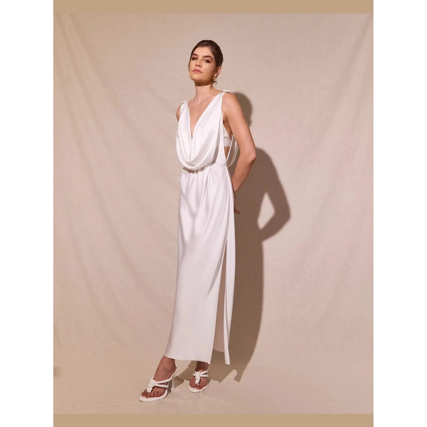 HL LONG SATIN DRAPED DRESS