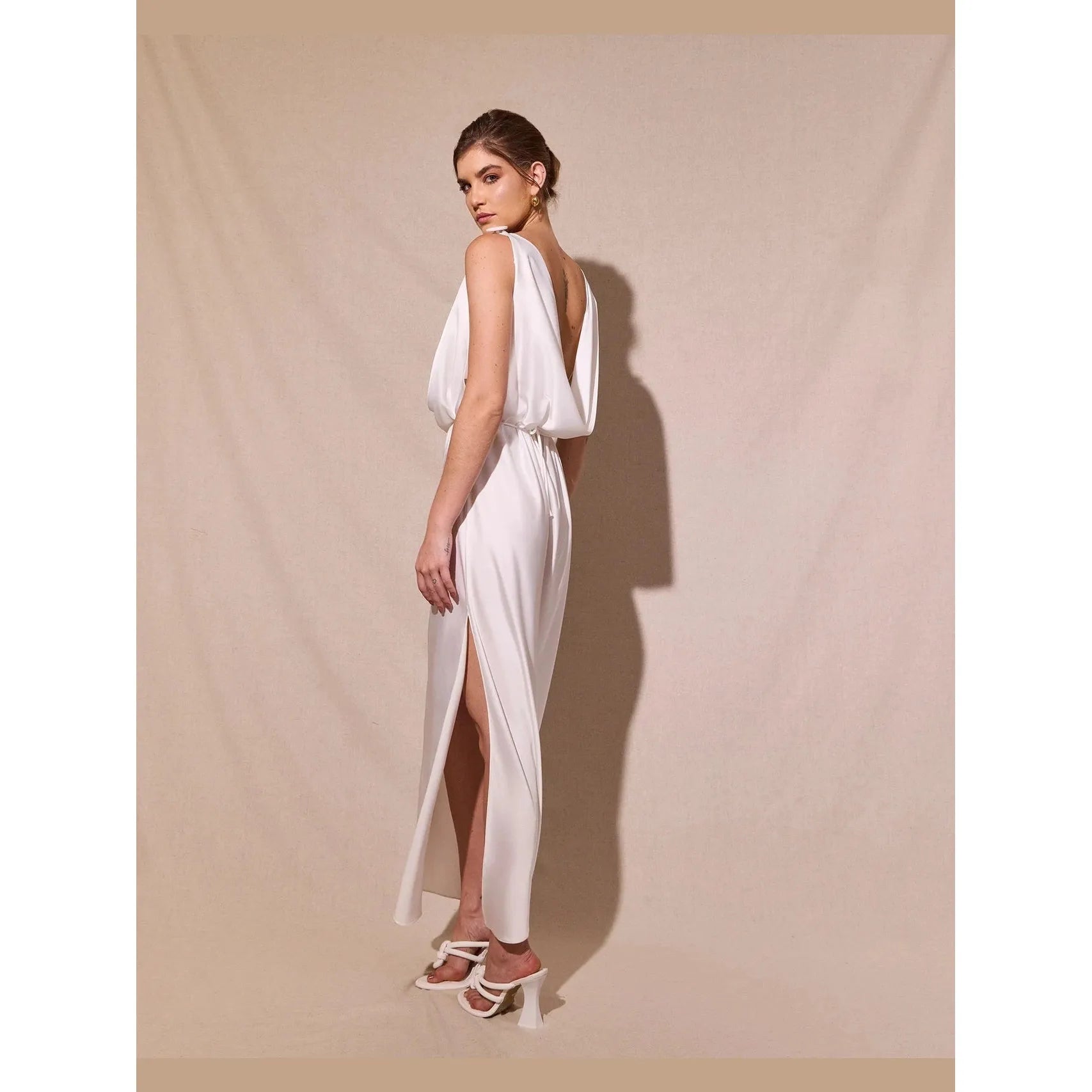 HL LONG SATIN DRAPED DRESS