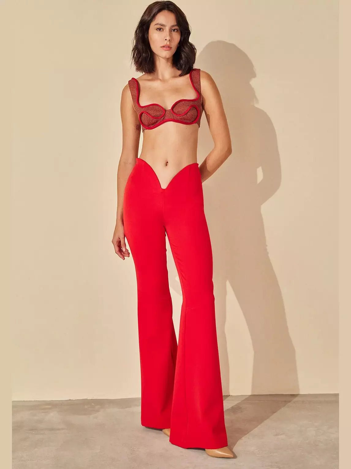 HL V CUT RED PALAZZO