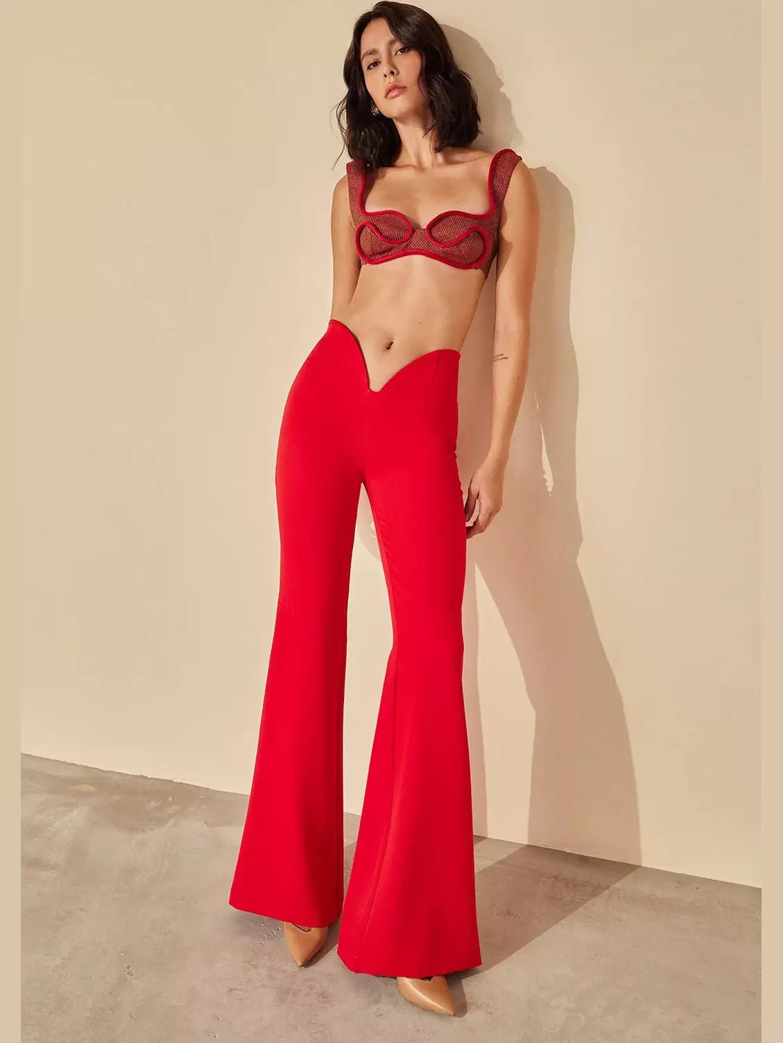 HL V CUT RED PALAZZO