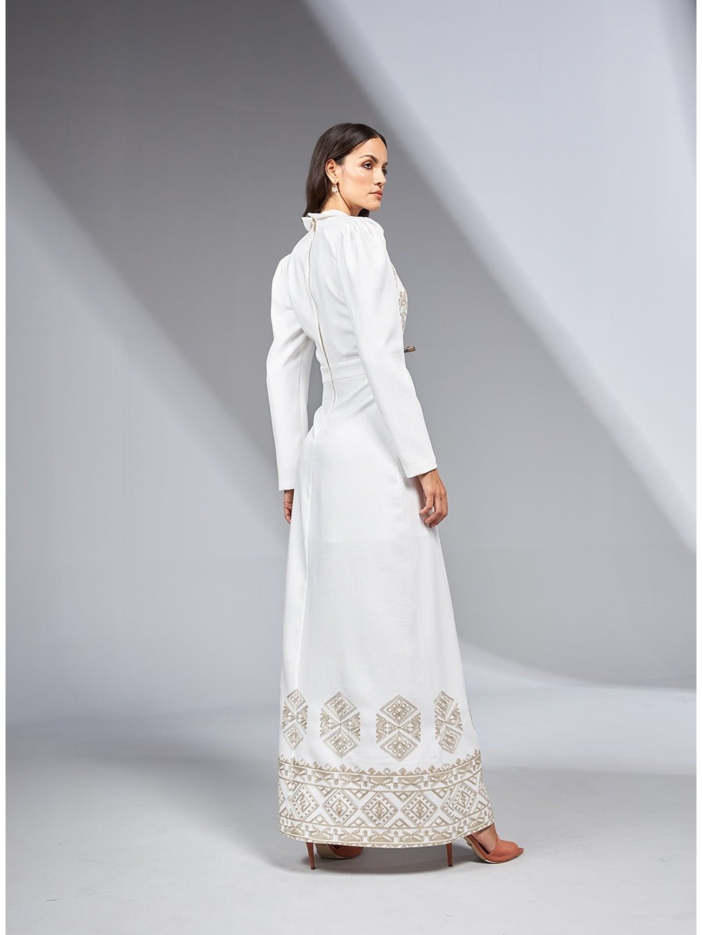 White Embroidered Slit Dress