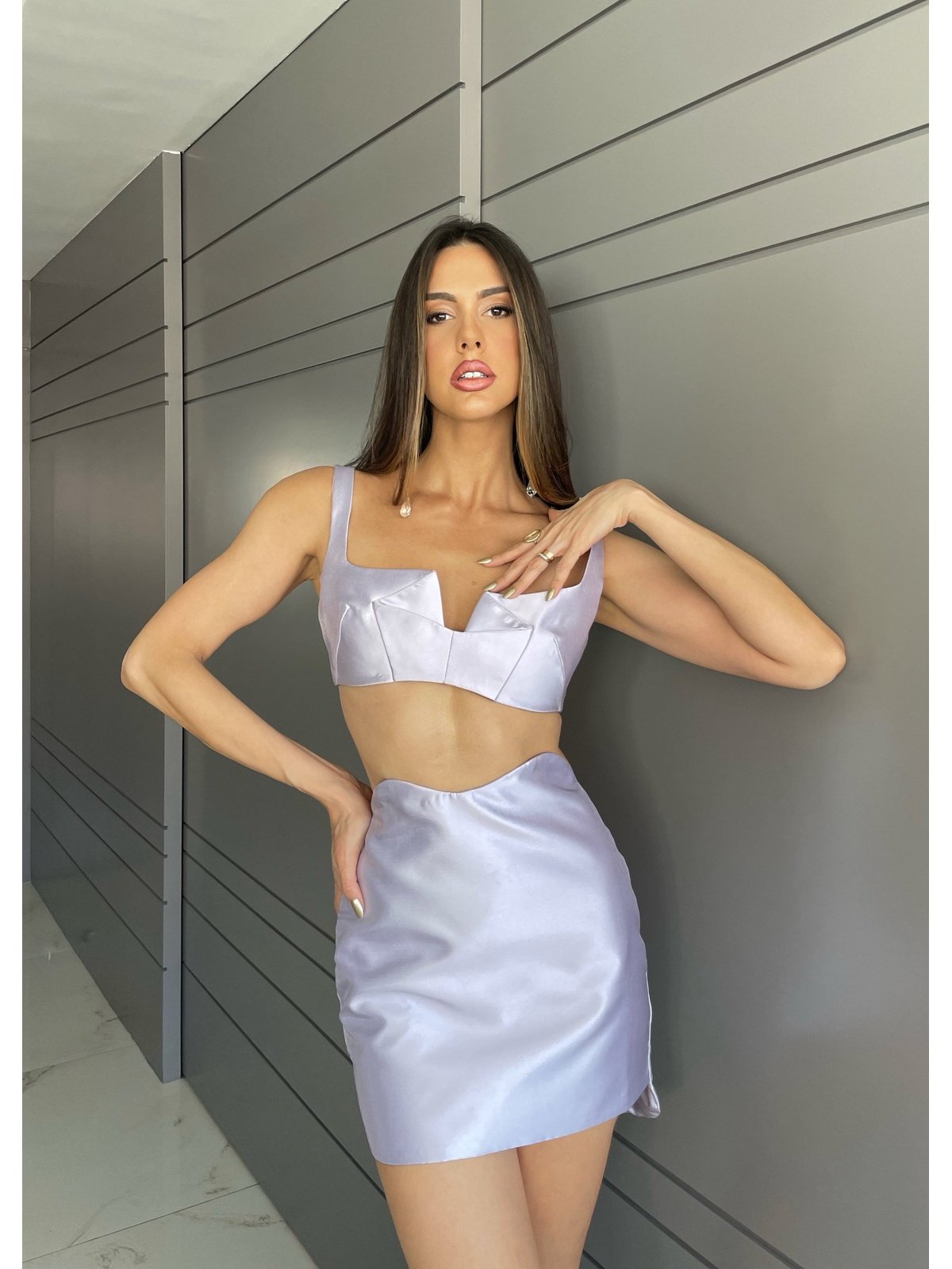 Brightness Curved Skirt Lavender