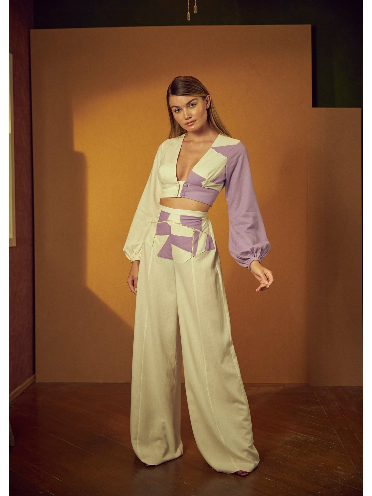 Patches Linen Cropped Top