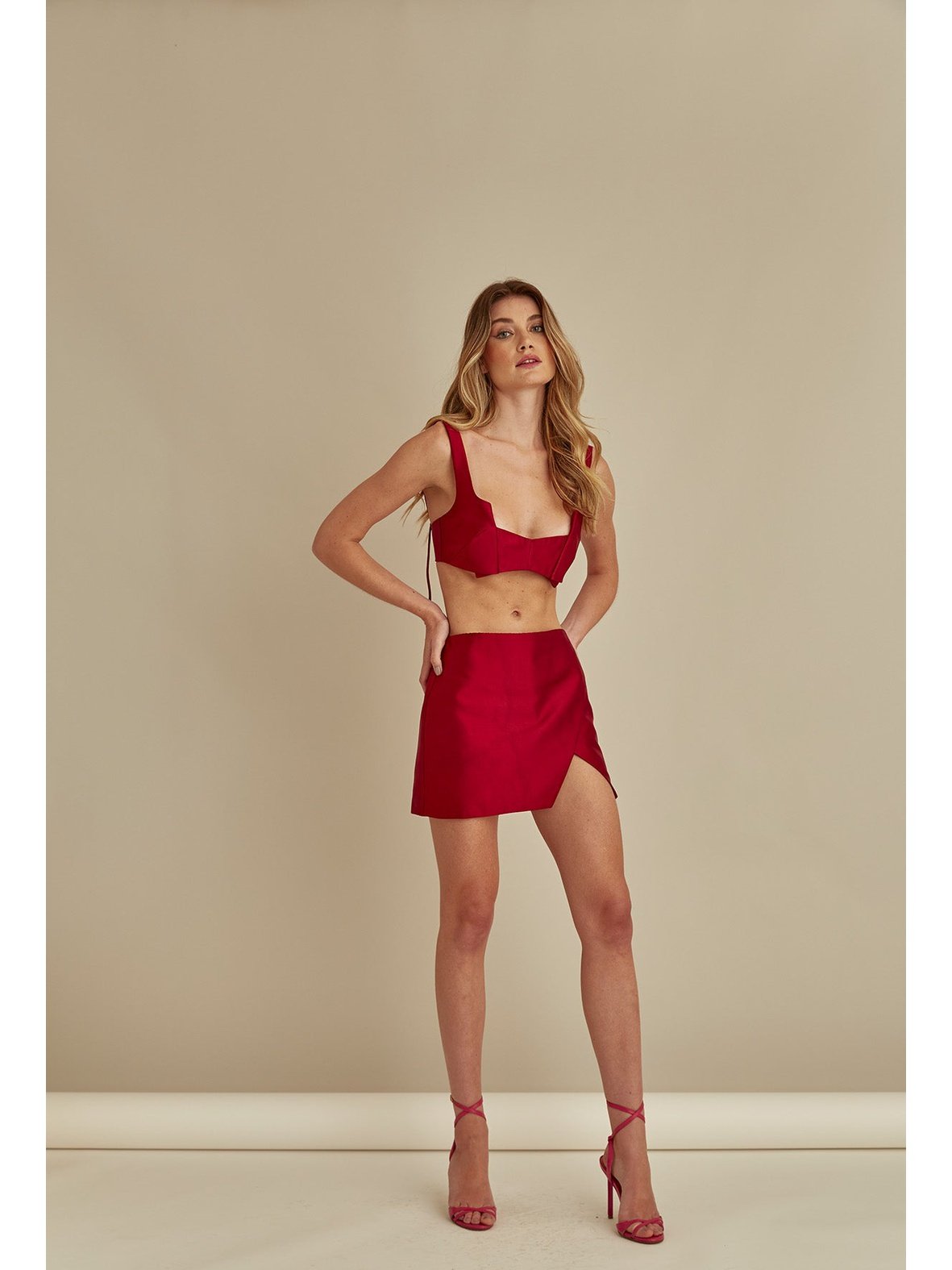 Slit Farol Skirt Red