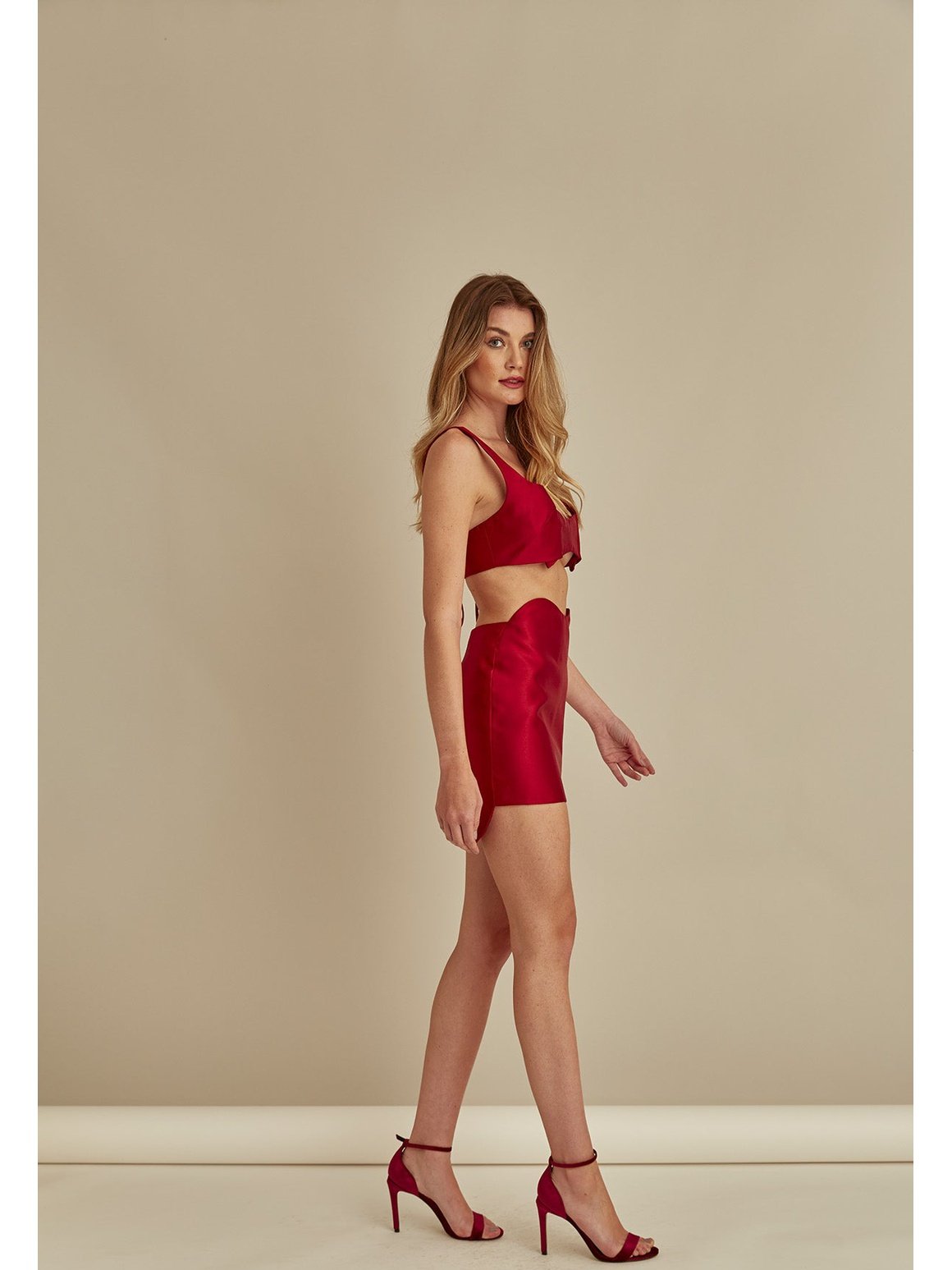 Slit Farol Skirt Red